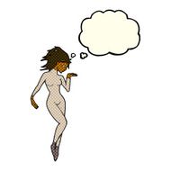 cartoon future space woman with thought bubble N5