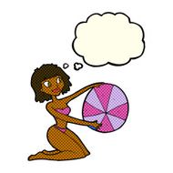 cartoon bikini girl with beach ball thought bubble N5