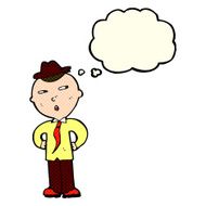 cartoon man wearing hat with thought bubble N5
