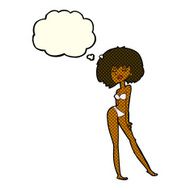 cartoon woman in bikini with thought bubble N29
