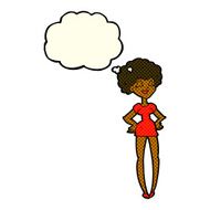 cartoon happy woman with hands on hips thought bubble N10