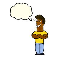 cartoon grinning man with thought bubble N48
