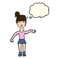 cartoon woman making dismissive gesture with thought bubble N11