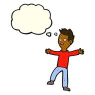 cartoon startled boy with thought bubble N15