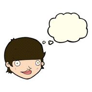 cartoon happy female face with thought bubble N96