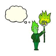 cartoon devil with pitchfork thought bubble N12