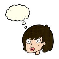 cartoon happy female face with thought bubble N97