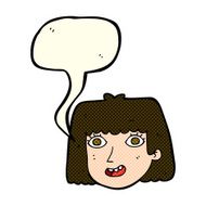cartoon happy female face with thought bubble N98