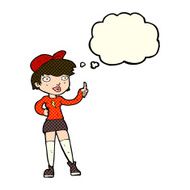 cartoon skater girl giving thumbs up symbol with thought bubble N5