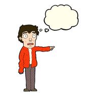 cartoon terrified man pointing with thought bubble N5
