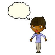 cartoon woman shrugging shoulders with thought bubble N240