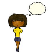 cartoon shy woman with thought bubble N24