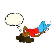 cartoon woman lying on floor with thought bubble N10