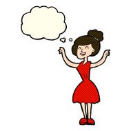 cartoon woman with raised arms thought bubble N5
