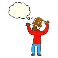 cartoon terrified old man with thought bubble N10