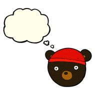cartoon black bear cub wearing hat with thought bubble N3