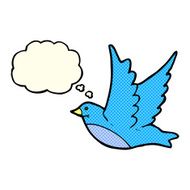 cartoon flying bird with thought bubble N10