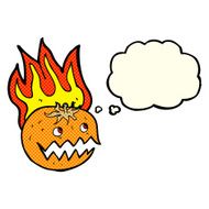 cartoon flaming pumpkin with thought bubble N3