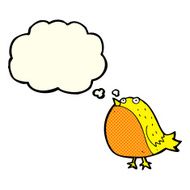 cartoon fat bird with thought bubble N17