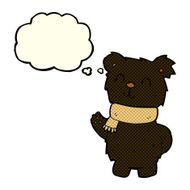 cartoon waving black bear with thought bubble N28