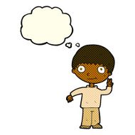 cartoon boy giving peace sign with thought bubble N6