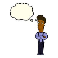 cartoon unimpressed man with thought bubble N6