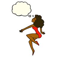 cartoon dancing woman with thought bubble N30