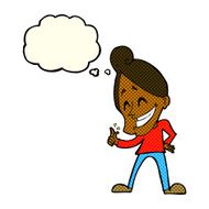 cartoon man snapping fingers with thought bubble N6