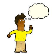 cartoon man giving peace sign with thought bubble N27