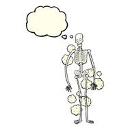 cartoon dusty old skeleton with thought bubble N3