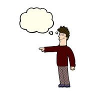 cartoon happy pointing man with thought bubble N9