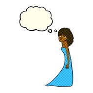 cartoon woman pulling photo face with thought bubble N6