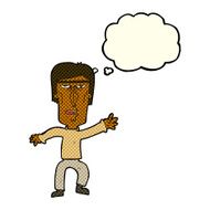 cartoon angry man waving warning with thought bubble N6