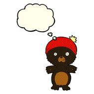 cartoon cute black bear in hat with thought bubble N3