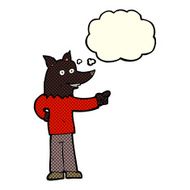 cartoon wolf man pointing with thought bubble N6