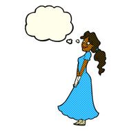 cartoon pretty woman in dress with thought bubble N24
