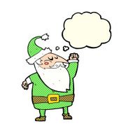 cartoon santa claus punching air with thought bubble N8