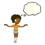 cartoon woman with arms spread wide thought bubble N6