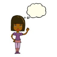 cartoon woman waving with thought bubble N173