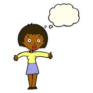 cartoon amazed woman with thought bubble N6