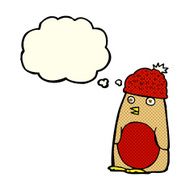 cartoon robin in hat with thought bubble N6