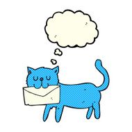 cartoon cat carrying letter with thought bubble N6