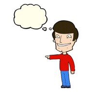 cartoon happy man pointing with thought bubble N30