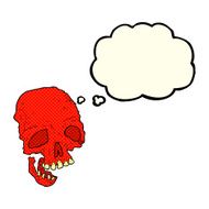 cartoon spooky skull with thought bubble N78