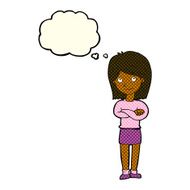 cartoon friendly girl rolling eyes with thought bubble N6