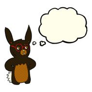 cartoon rabbit wearing spectacles with thought bubble N6