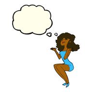 cartoon attractive woman sitting with thought bubble N6