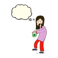 cartoon hippie man with bag of weed thought bubble N5