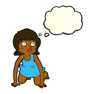 cartoon woman on all fours with thought bubble N11