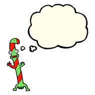 cartoon dancing christmas candy cane with thought bubble N9